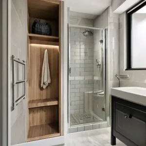 Планировка ванной: где разместить душ, стиралку и хранение